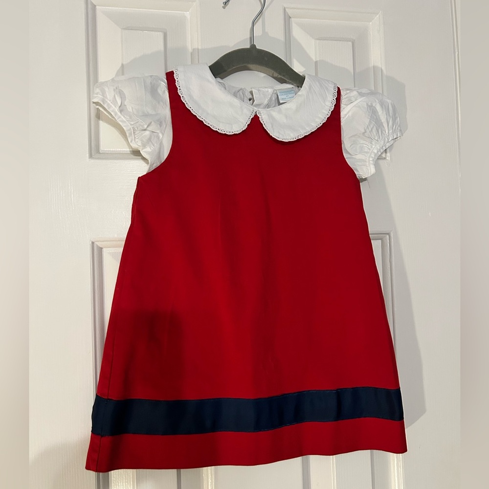 Edgehill Collection Red Dress and White Blouse, 3T